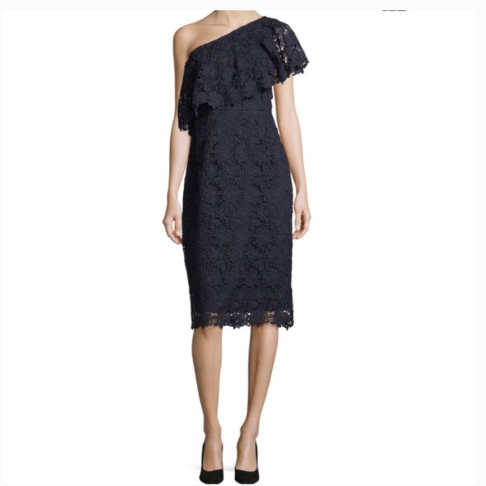 Nanette Lepore Lace Asymmetric One-Shoulder Cocktail Dress Navy Size 4 - Picture 1 of 9